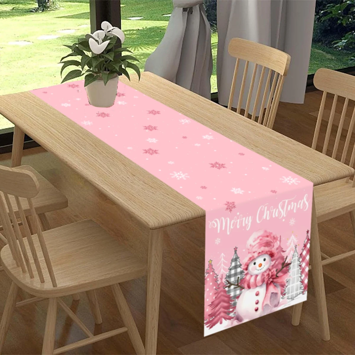 1 Stück rosa Schneemann Weihnachten Tischläufer Frohe Weihnachten Dekoration für Zuhause 2025 Küche Esstisch Dekor Neujahr 2026 Geschenke – Detail 6