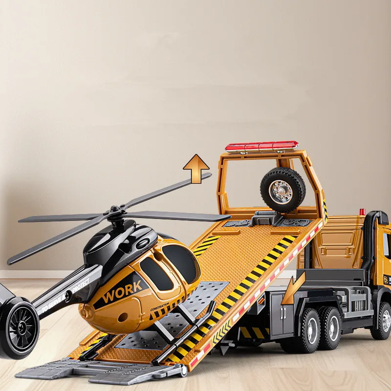 1: 30 alloy Pull back trailer rescue vehicle model,rescue helicopter toy,simulated sound and light,wholesale