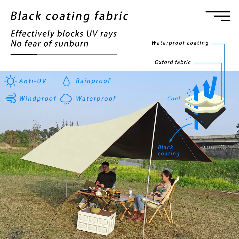 Lona impermeable UV50 negra – toldo sombra táctico para acampar - imagen 3