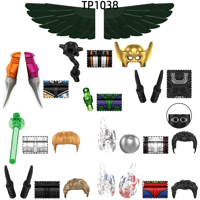 The TP1038 Black Noir armas pantalones piezas de cabello figuras de acción alas palo cuchillo modelo bloques ladrillos MOC Set regalos Juguetes