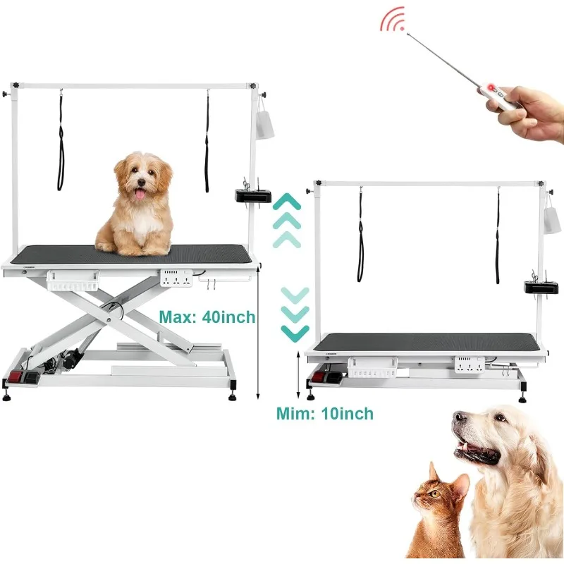 Mesa eléctrica para el cuidado de perros de 50 pulgadas, mesa de aseo para perros de alta resistencia con elevación X ajustable para perros grandes con tablero antideslizante