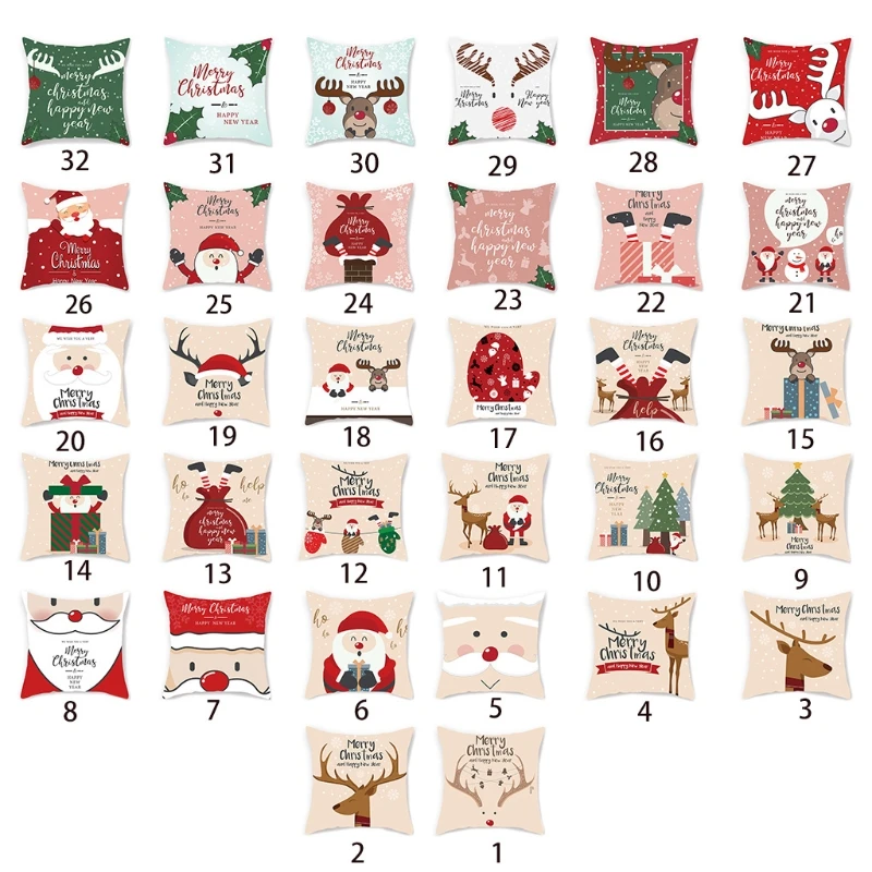 Merry Christmas Cushion Cover Santa Elk Decorative Pillow Throw Sofa for Case for Home Living Room New Year Decoration