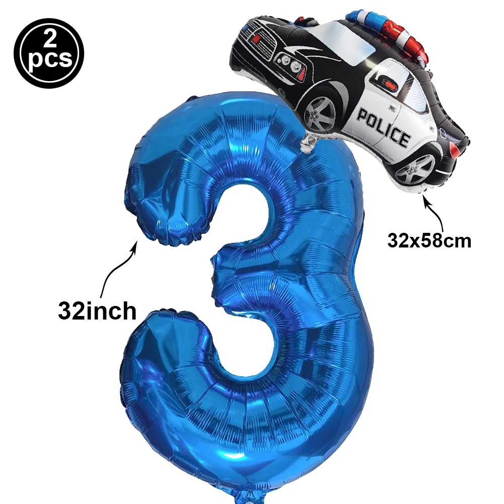 Black Police Balloon Car Supershape Foil Balloon 1-9 Number Balloon Boys Car Themed Birthday Balloons Police Party Birthday Deco