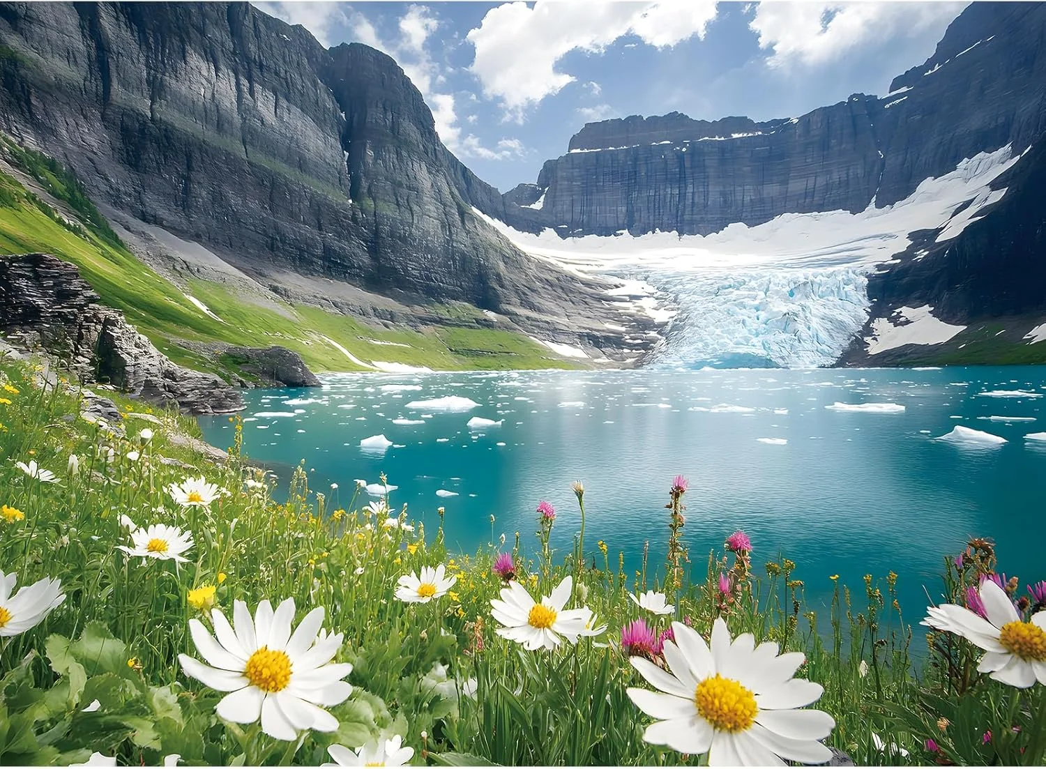 Glacier Mountain Daisy Landscape Wooden Jigsaw Puzzle 1000 Pieces Cafe Wall Decor Kidds Adults Leisure Game Holiday Gift