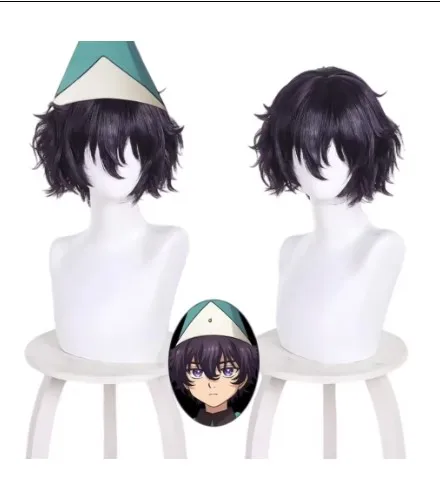 Peluca de cosplay de Anime Witch Hat Atelier Agott, pelucas de pelo rizado corto de color morado oscuro para Halloween, Tongari Boushi no Atelier