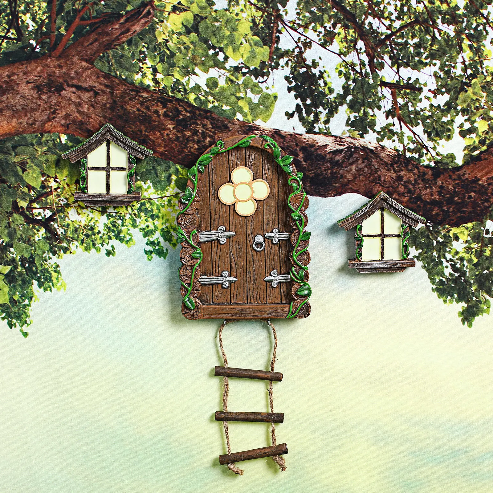 

1Set Simulated Glow in The Dark Fairy Door Window Resin Mini Garden Decorations Dollhouse Accessories Night Light Effect