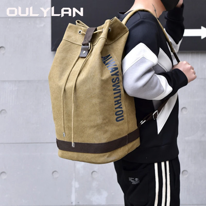 NEW Fashion Canvas Sports Backpack Unisex Round Bucket Bag Outdoor Travel Laptop Backpacks Men Women Large Luggage Bag Two Size