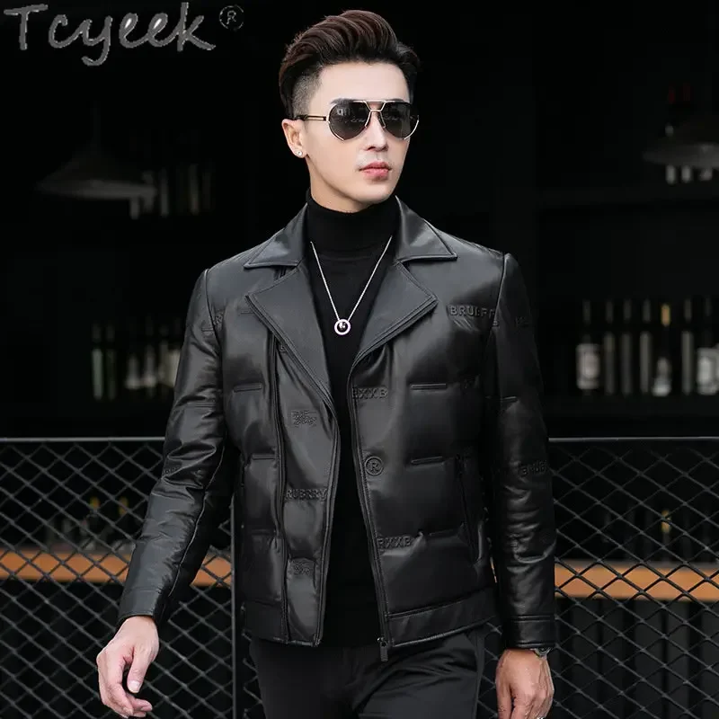 Tcyeek Real Leather Down Jacket Men Clothes Soft Leather Coat 2023 Short Winter Down Coat Male Fashion Sheepskin Jackets Trendy