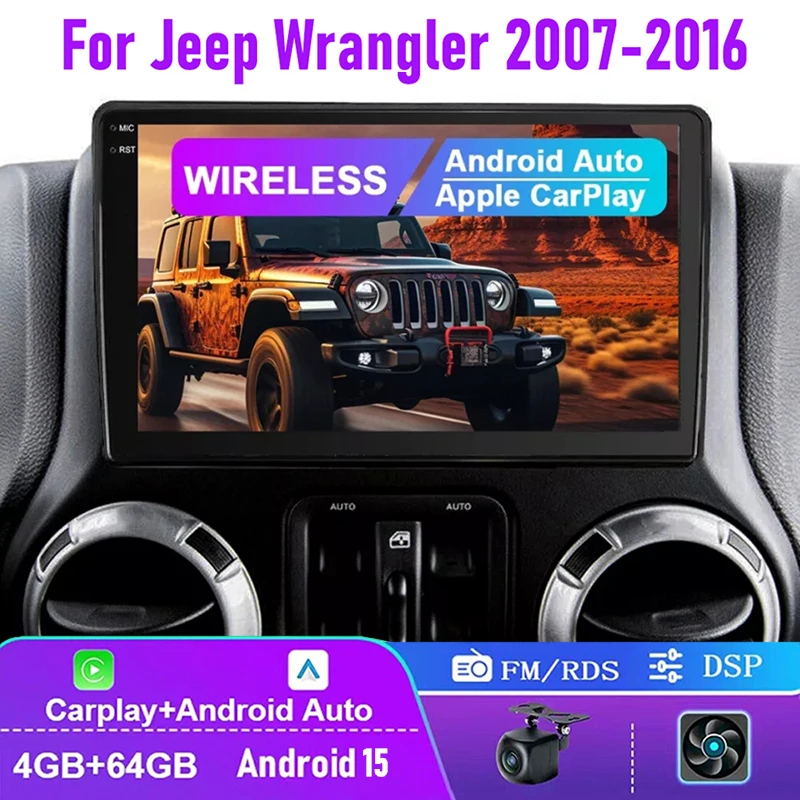 For Jeep Wrangler 2007-2016 Wireless Apple Carplay Android Auto 10\