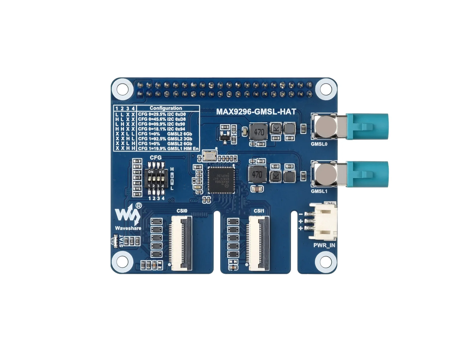 Waveshare 2-Ch GMSL Camera HAT, Equipped With MAX9296A Deserializer, High-Speed And Low-Latency Serial Transmission