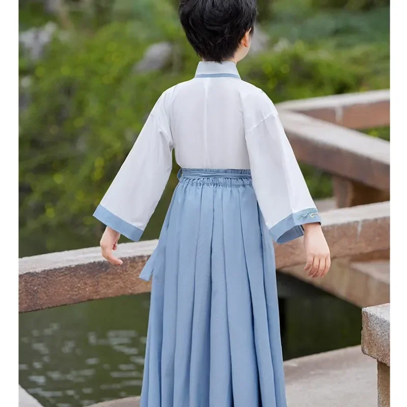 

Light Blue Primary Secondary School Student's Two-Piece Hanfu 100% Polyester Boys Overbearing Knight Cosplay Traditional Costume