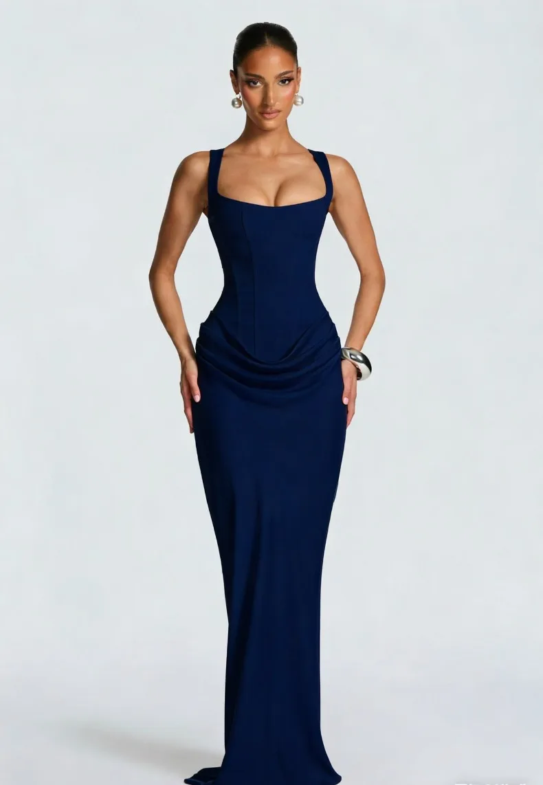 Fischgräten-Träger-Jumpsuit, einfarbig, figurbetontes Kleid, schlankmachend und elegant, Abendkleid mit stilvollem Flair – Detail 2