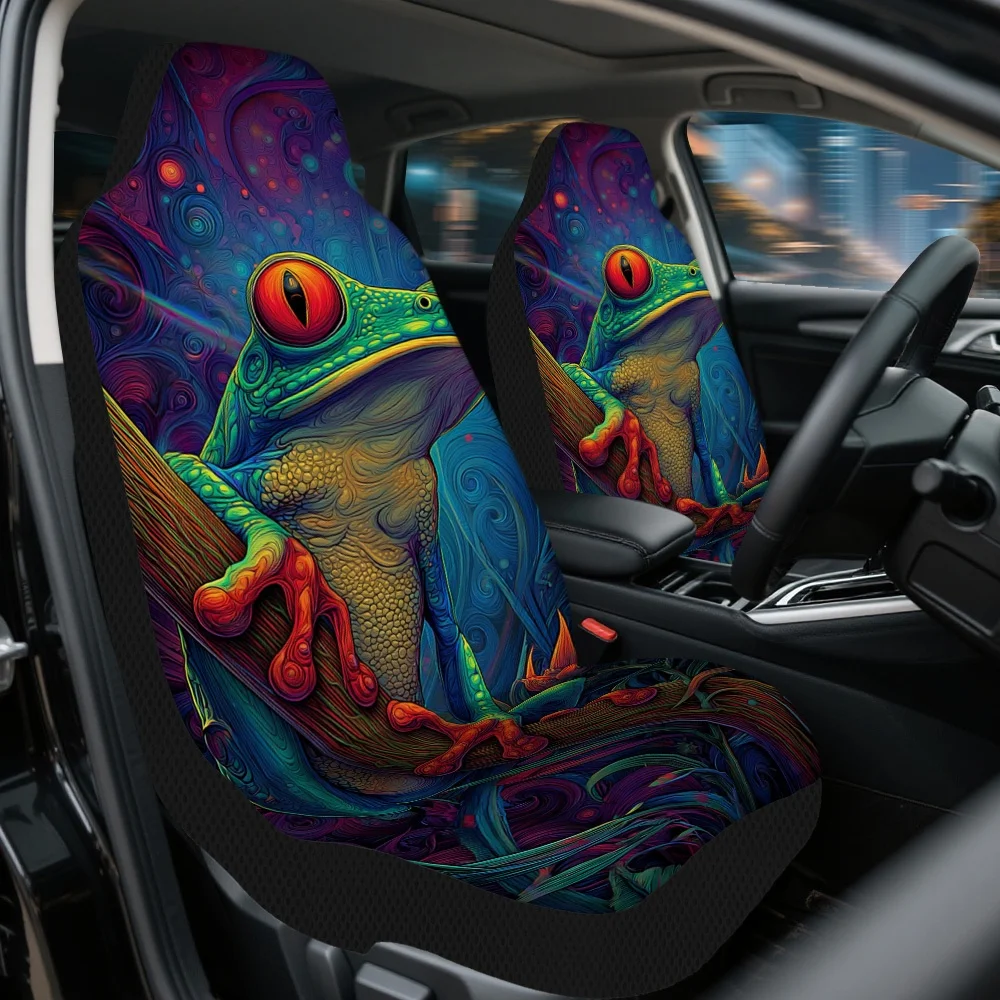 2pcs Psychedelic Red Print Car Seat Covers – Front Seat Protectors For Cars, SUVs & Sedans, Enhances Comfort & Driving Experien