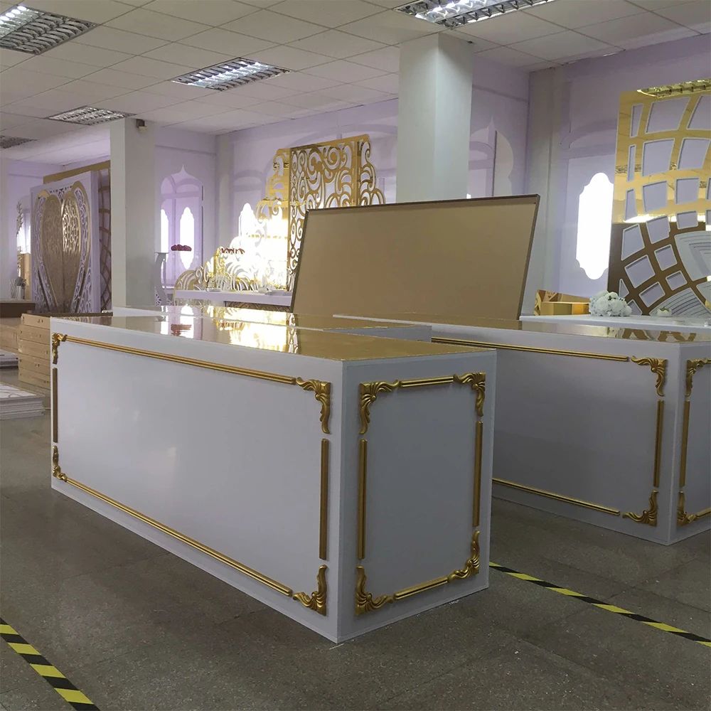 Hot Sale Gold Acrylic Wedding Reception Desk Bar Counter Table High Party Bar Table