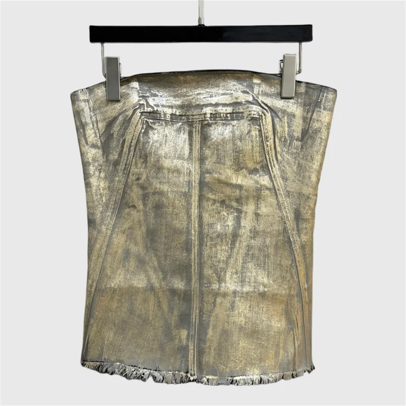 

Women's vest New sexy backless sleeveless top for summer 2025 Metallic gloss coated women's corset cotton blend Tank top T-shirt