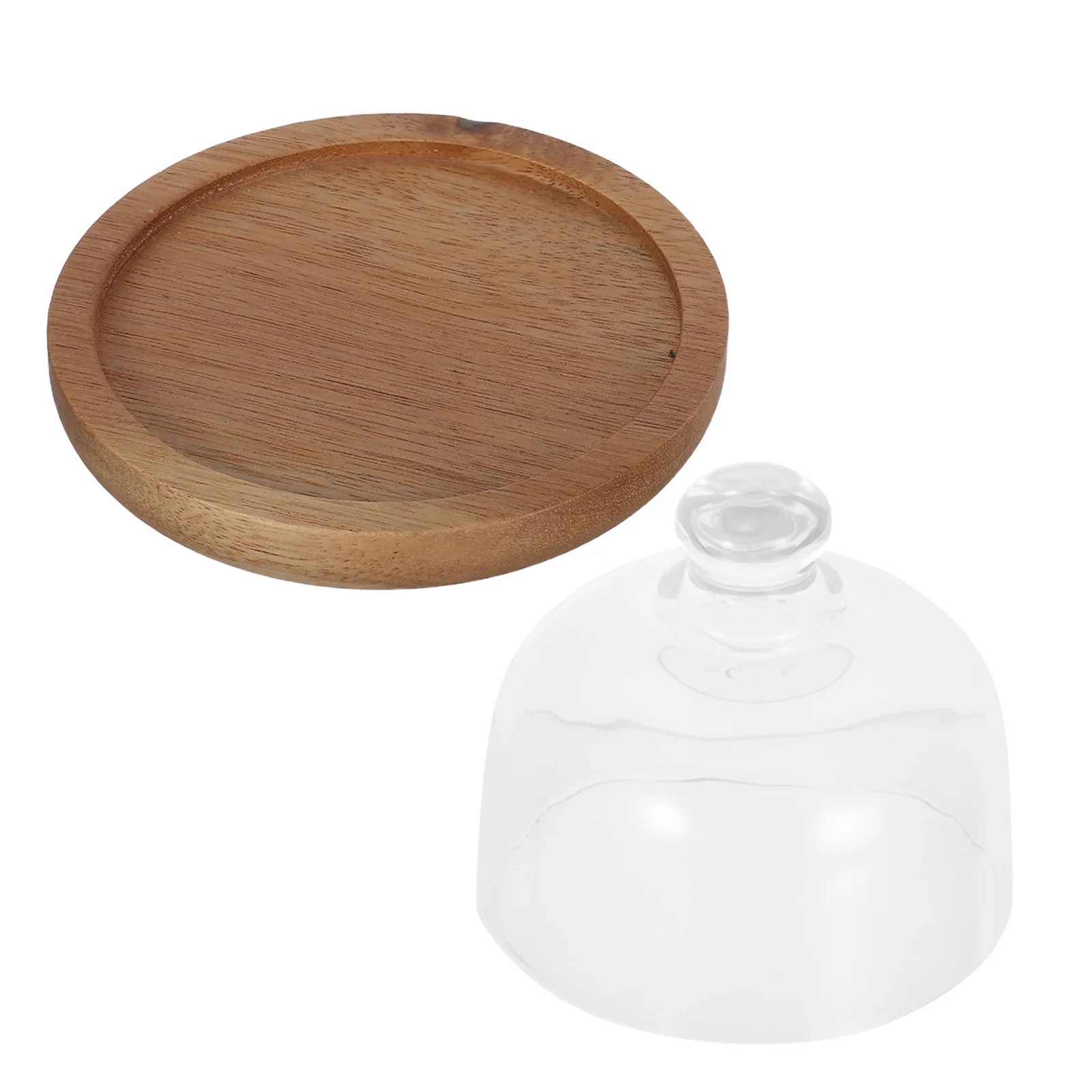 

Mini Cake Stand Dessert Display Plate Glass Dome Snack Serving Tray Party Wedding Fruit Cheese Candy Display Wood Base