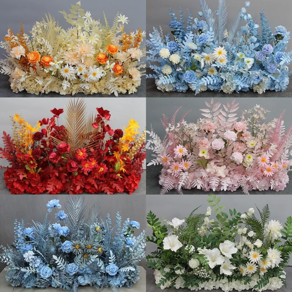 New wedding floor flower arrangement, silk flower finished decoration, T-shaped flower arrangement, road guidance, wedding flora