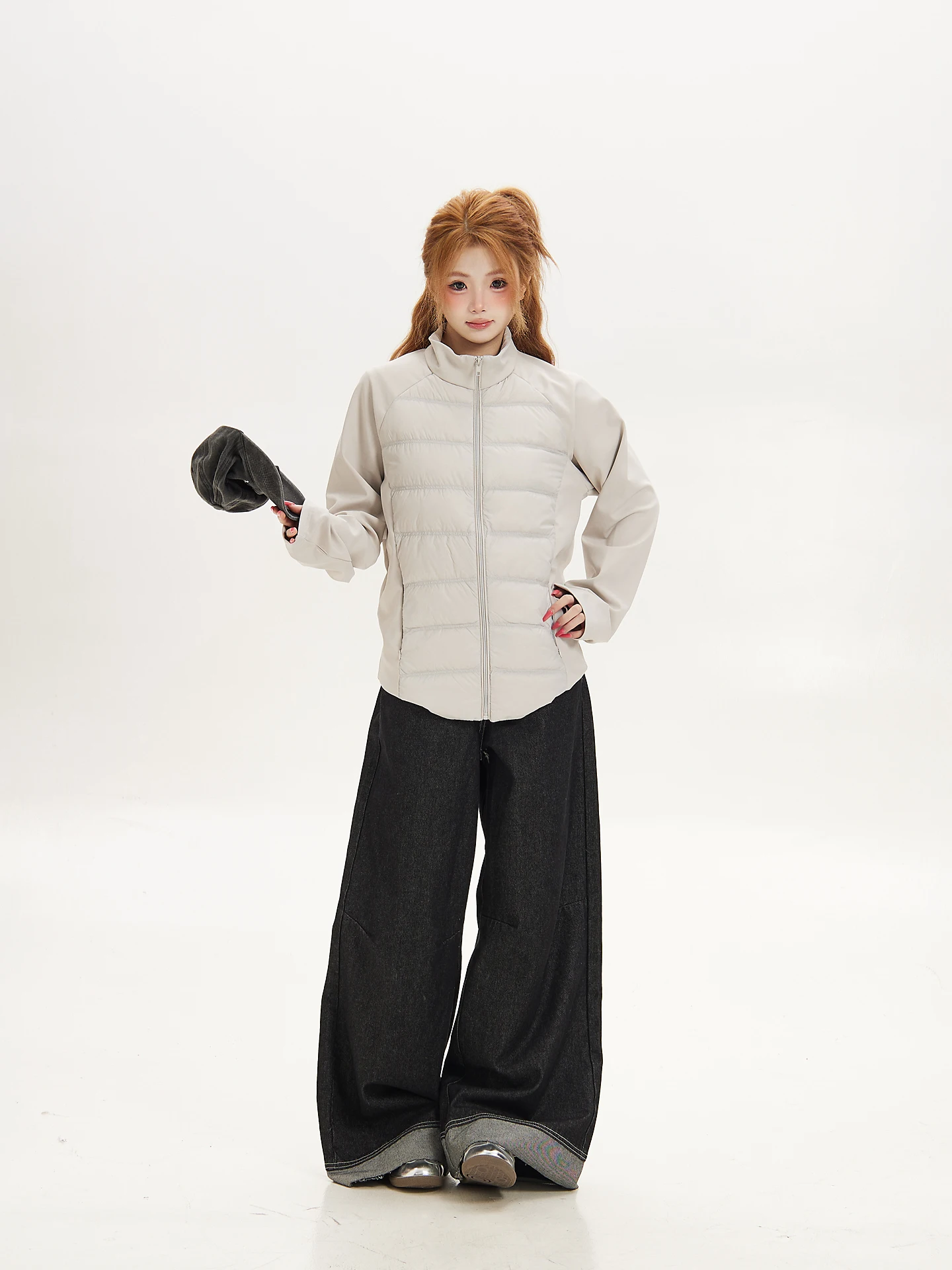 Lightweight down Jacket Women's Commute Style Stand Collar White Duck Feather Warm Outerwear Ant Patterned Splicing Design