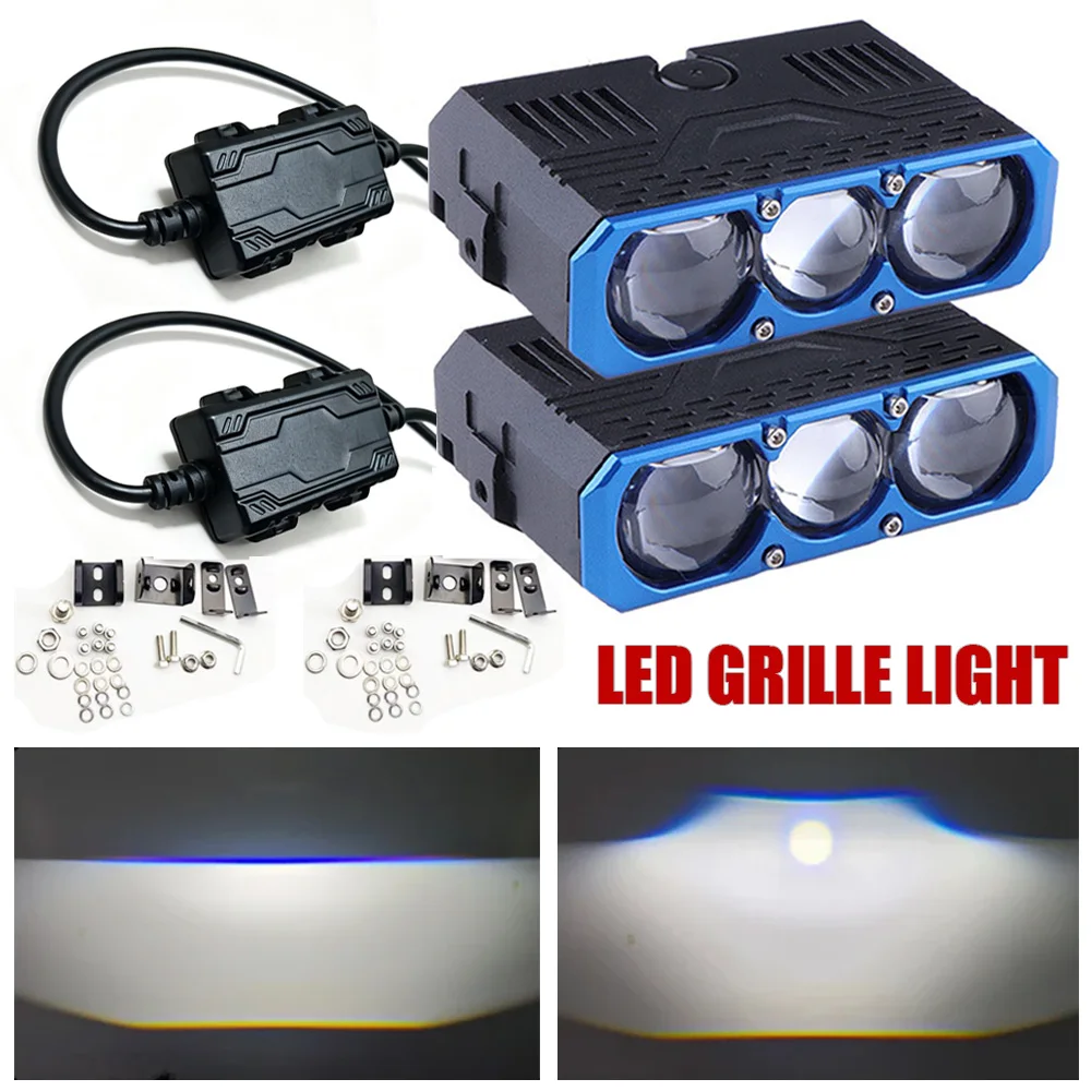 3-Lens LED Spotlight High-Power Motorcycle LED Headlight Work Light 440W Solenoid Beam Switching Grille Light Car Accessories