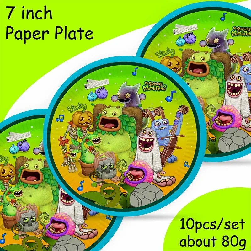 My Singing Monsters Party Paper Cups Banner Tablecloth Disposable Tableware Set For Kids Birthday Decoration Girl Party Supplies