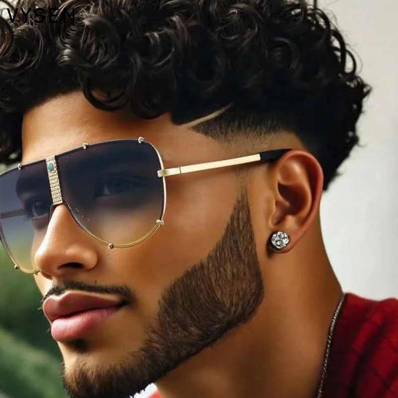 المتضخم الطيار درع النظارات الشمسية الرجال 2025 العلامة التجارية الفاخرة خمر المعادن البيضاوي Steampunk نظارات شمسية حملق في الهواء الطلق نظارات UV400