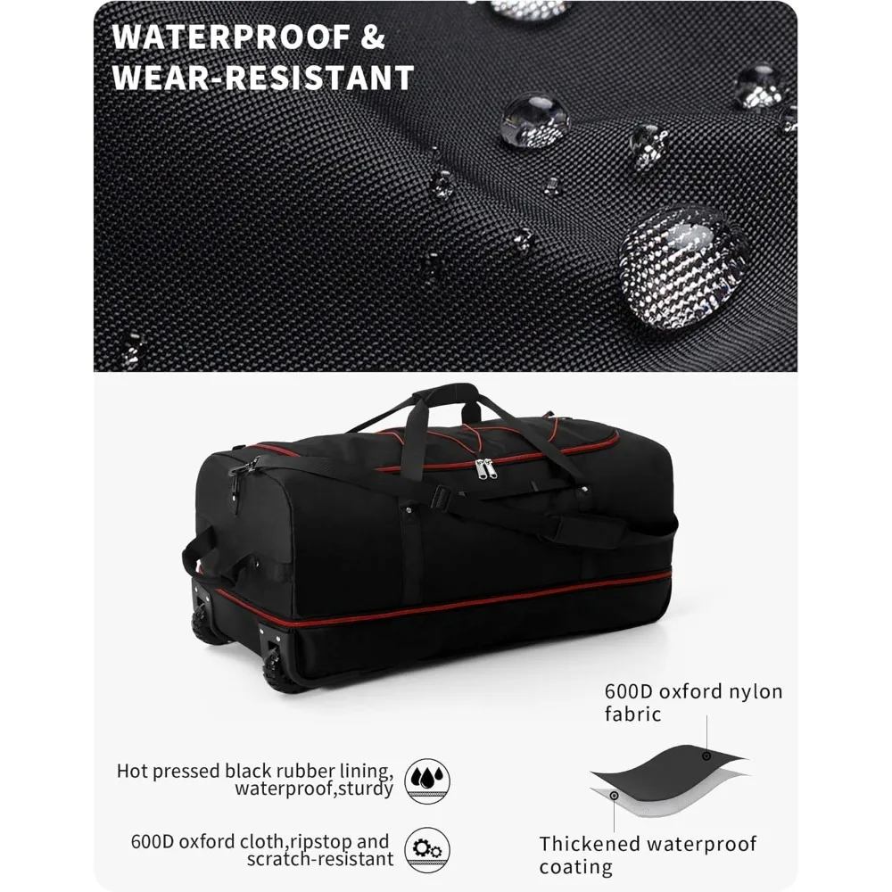 32 حقيبة سفر ذات عجلات ناعمة قابلة للطي، حقيبة شحن دوارة قابلة للتوسيع من 110 لتر إلى 140 لتر مع عجلتين وجيوب متعددة1 (