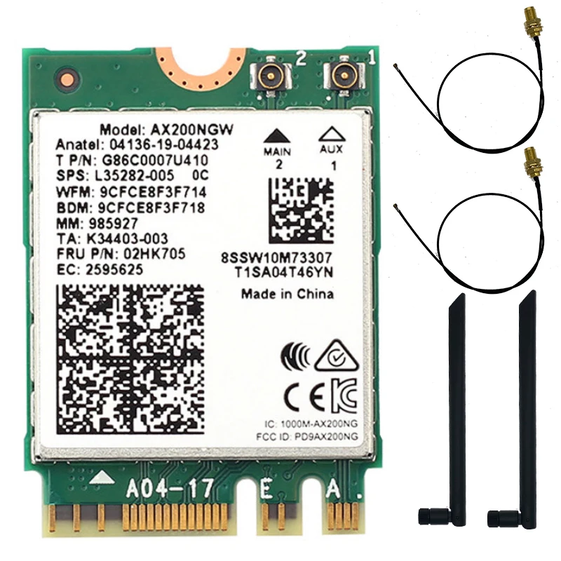 Dual band 2.4Gbps Intel Wi-Fi 6E AX200 AX200NGW 802.11ax/ac MU-MIMO 2x2 Wifi module NGFF M.2 Bluetooth 5.1 Network Card