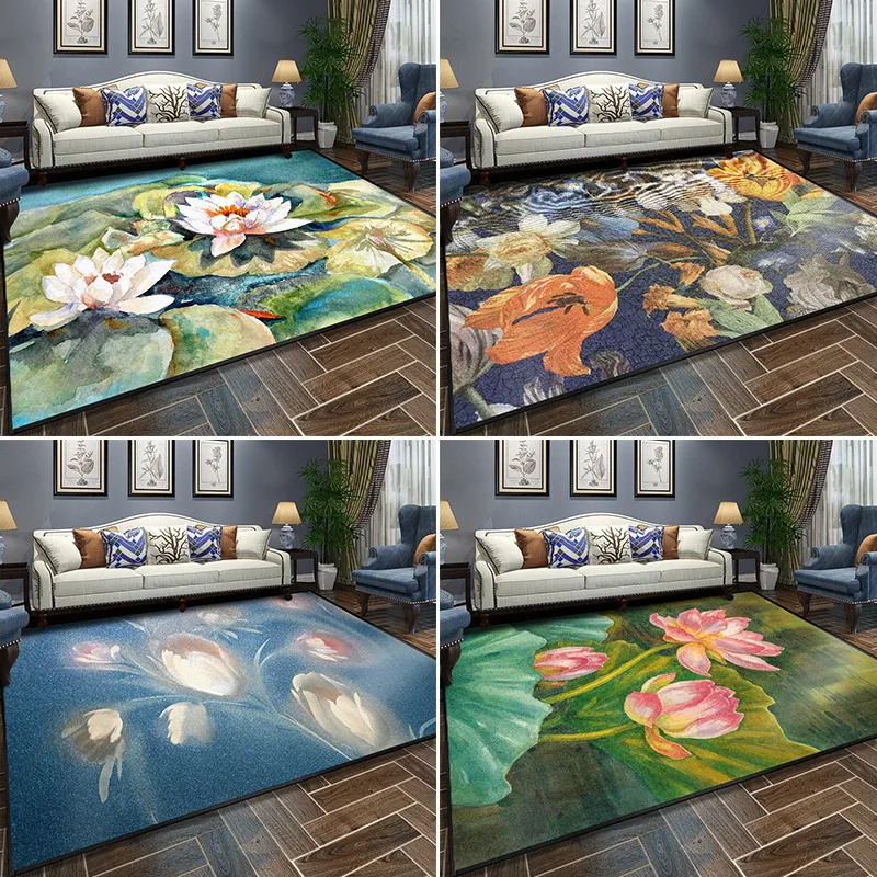 Chinese Art Ethnic Style Carpet Printing Bedroom Non-slip Bedside Carpet Floor Mat Living Room Decoration Carpets for Bed Room