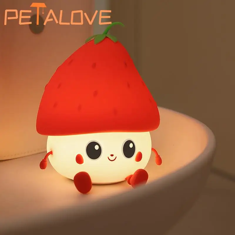 Strawberry Silicone Tap Light Cute Cartoon Lamp Playful Funny Toy Safe Soft Light Pat Control Amazing Gift For Friend Children