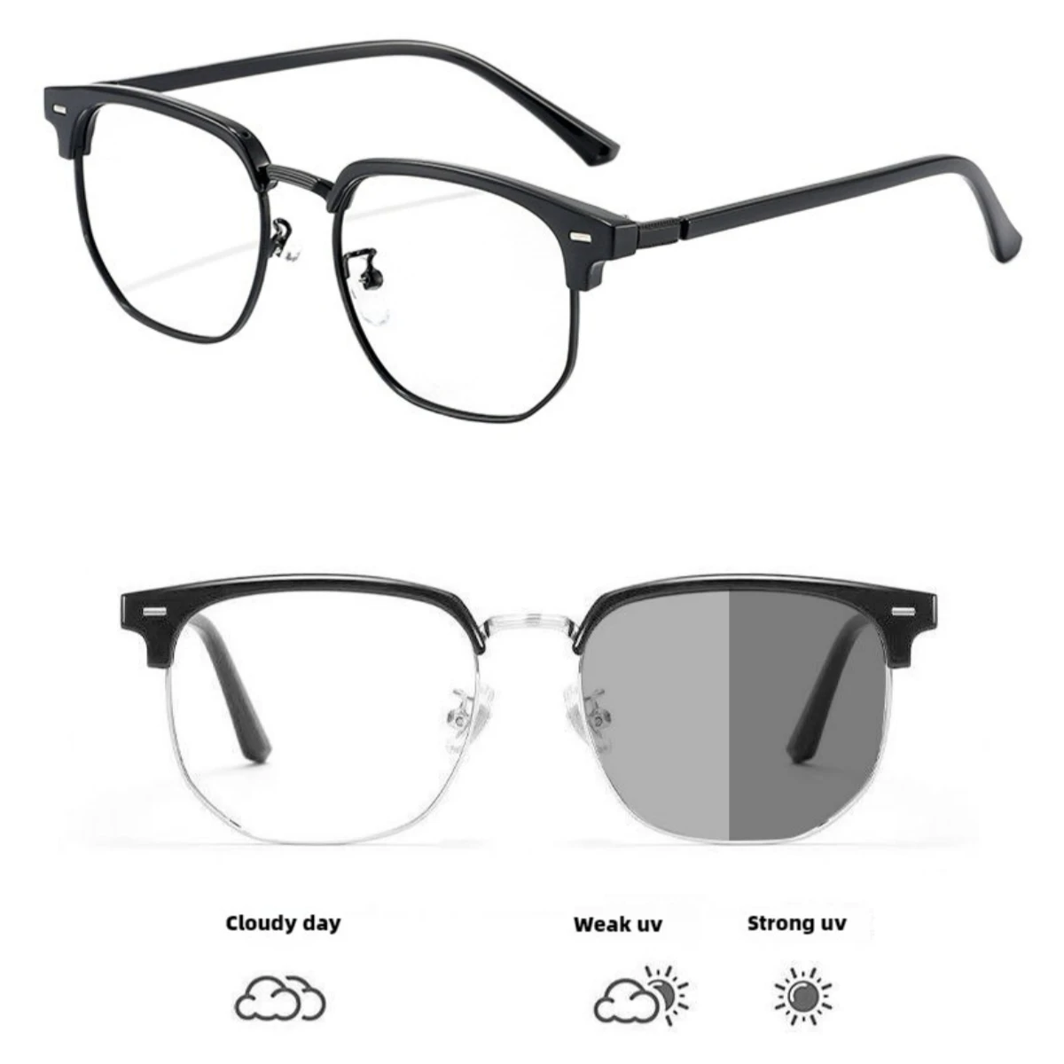 Photochromic Anti Radiation Glasses  Metal Eyeglasses Frames Transition Anti Blue Light 2 in 1 Eyewear