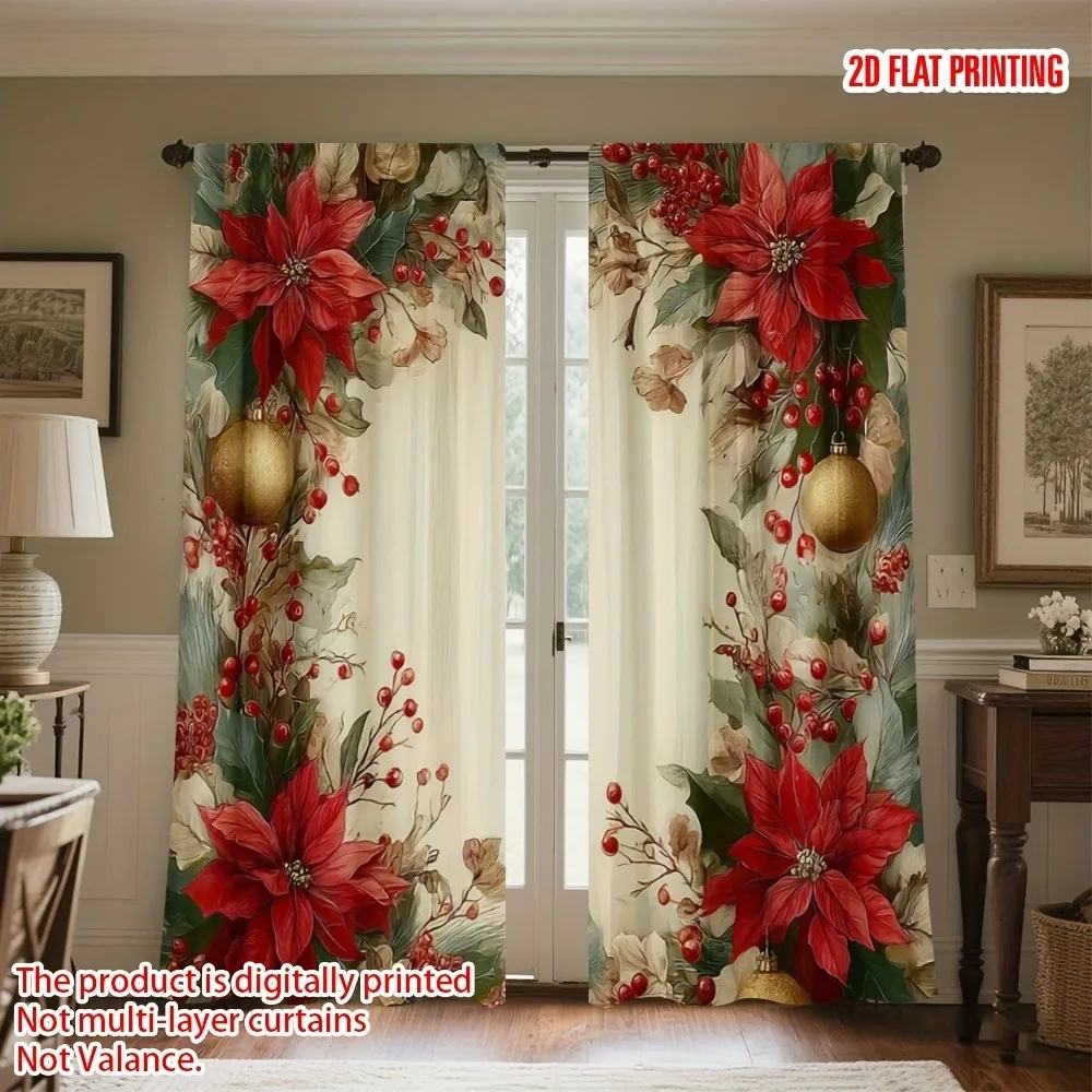 2-piece set, pine Christmas ball print, suitable for window holiday decoration, suitable for bedroom, living room, dining room,
