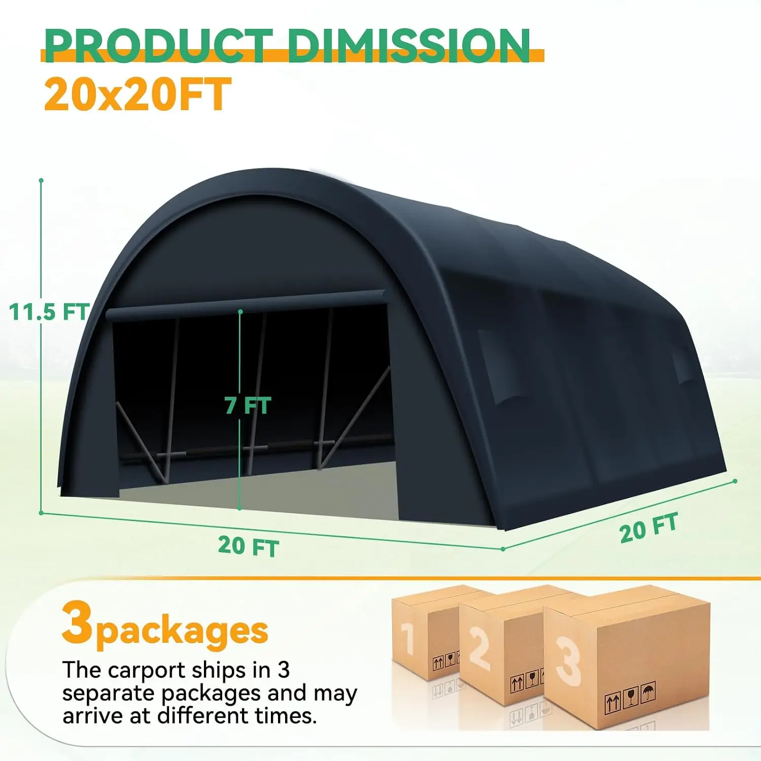 Portable Garage & All-Season Vehicle Shelter, Galvanized Frame Outdoor Storage Shed with Removable Doors and Vents, Dark Gray