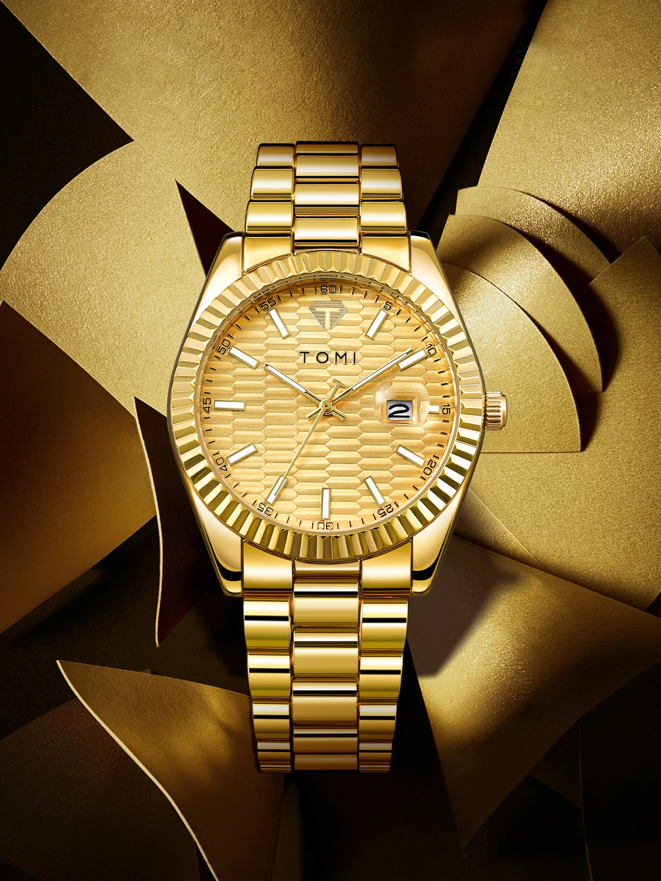 TOMI Neue Herrenuhr Brosche Ring Geschenkbox Set Luxus Business Edelstahlarmband Herren Kalender Casual Quarzuhr Reloj – Detail 13