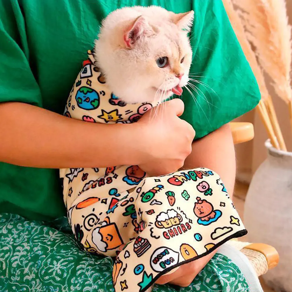 Cat Grooming Wrap Self-Adherent Cat Restraint Wrap Anti-Escape Cat Swaddle Burrito Wrap for Nail Trimming Cat Grooming Supplies