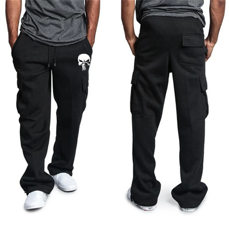 New casual pants men\'s loose straight large size clothing multi-function work pants black jogging pants casual men\'s pants