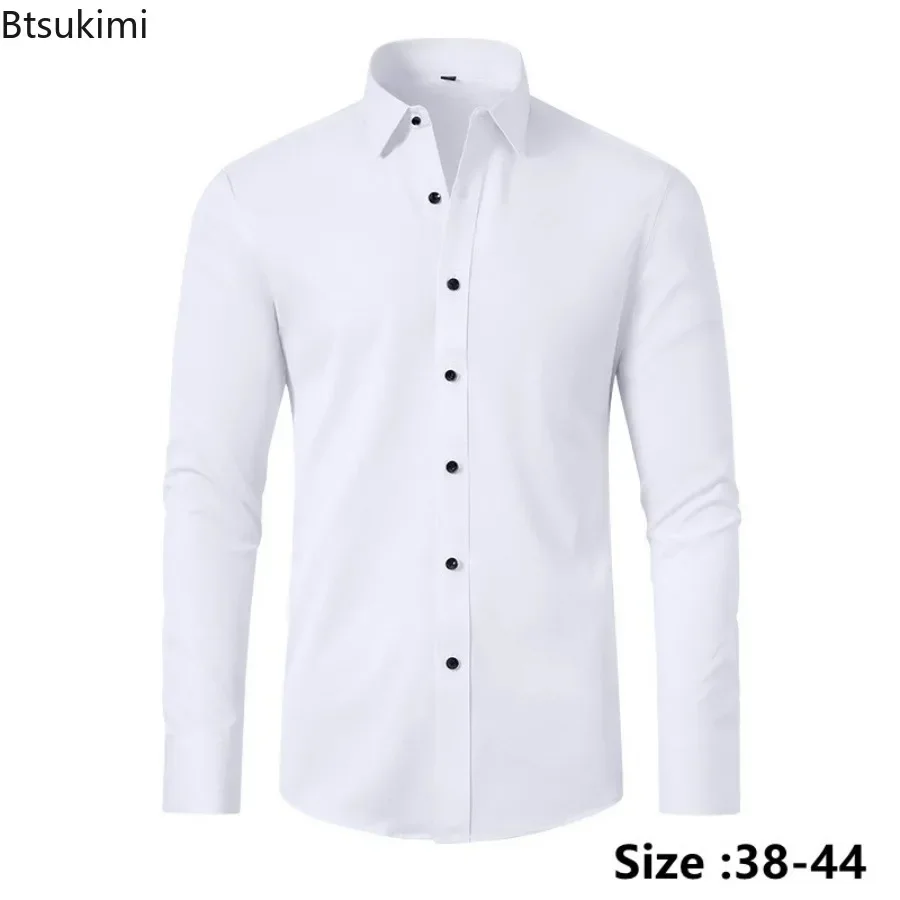 

New 2025 Men's Stretch Business Formal Dress Long Sleeve Shirts Non-Iron Slim Fit Fashion Blouse Luxury Social Shirts for Men