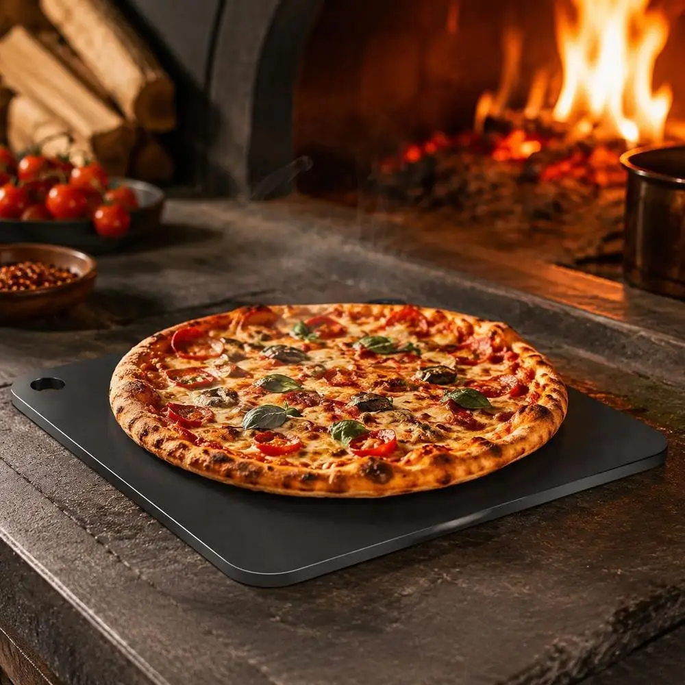 Pizzastahl 40,6 x 36,8 x 0,6 cm in acciaio al carbonio, pre-salato, per pizza, forno, griglia esterna, ambiente interno e cottura