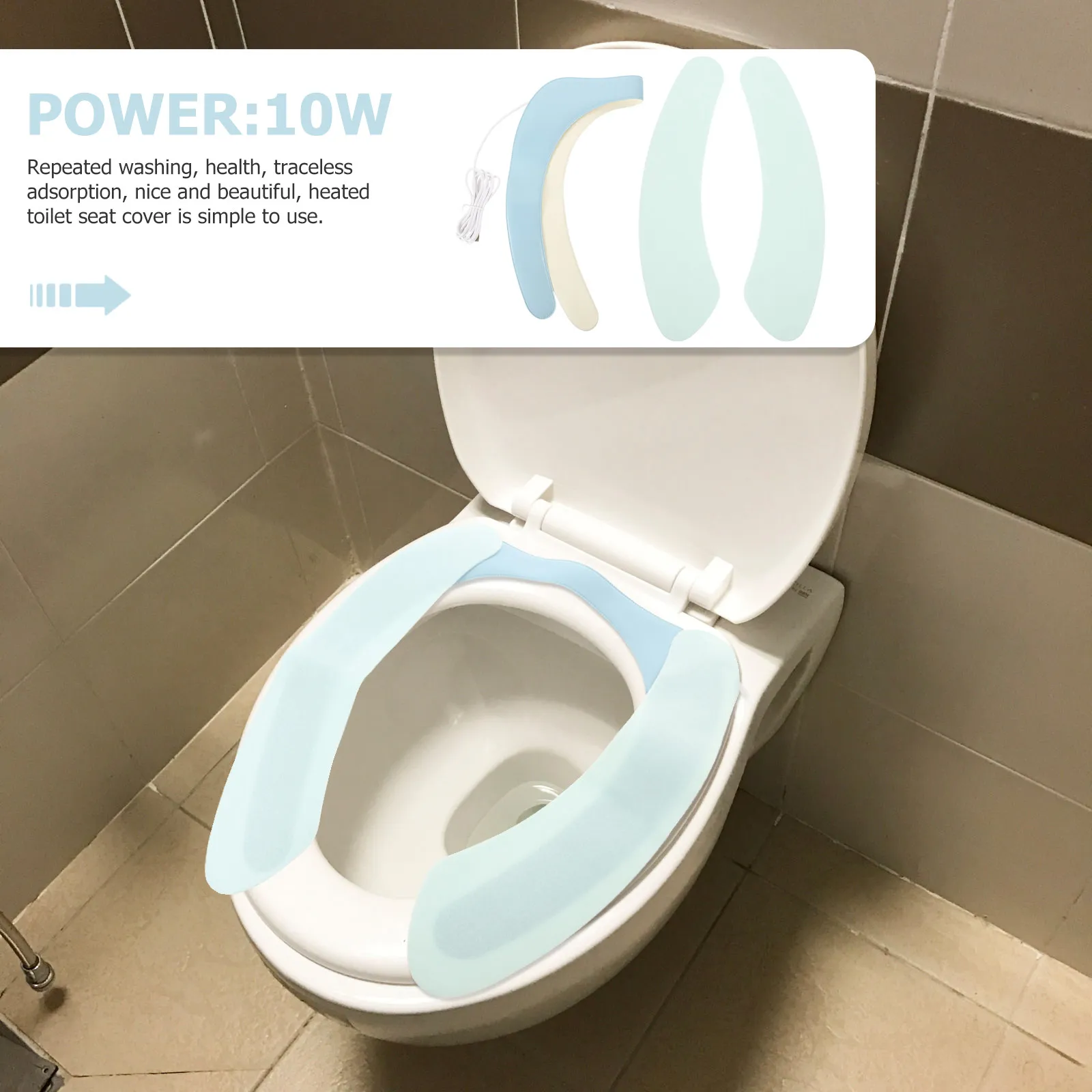 Heated Toilet Seat Warmer Cushion Soft Flannel PU Blend Comfortable Breathable Reusable Washable Electrostatic Locking Design