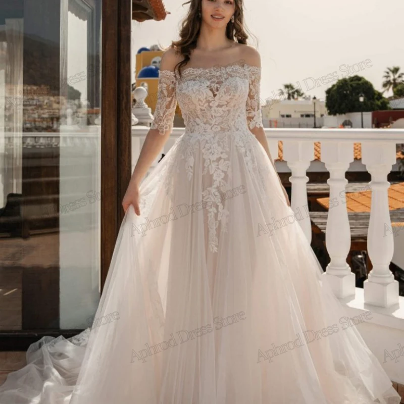 

Charming Wedding Dresses Elegant Bridal Gowns Lace Appliques Off The Shoulder Half Sleeves Vestidos De Novia Customized 2025