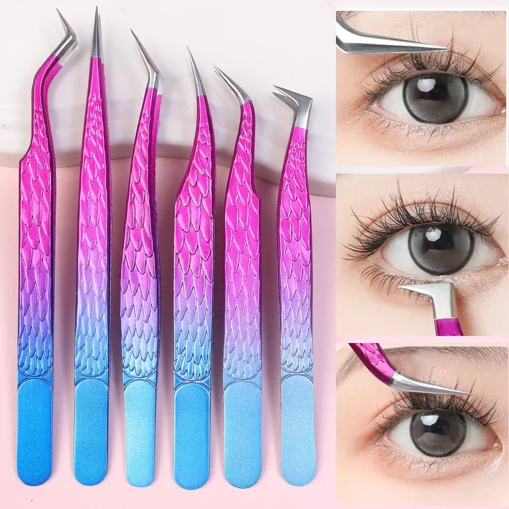 Colorful Anti-static Eyelash Tweezers Accurate Eyebrow Grafting Makeup Tweezer Beauty Tools 3D False Lashes Extension Supplies