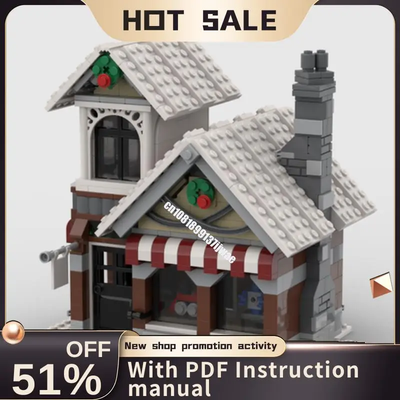 New 664Pcs Christmas Themed Street View Winter Village Toy Store Moc Custom Puzzles Diy Creative Ideas Kid Toys Birthday Gifts