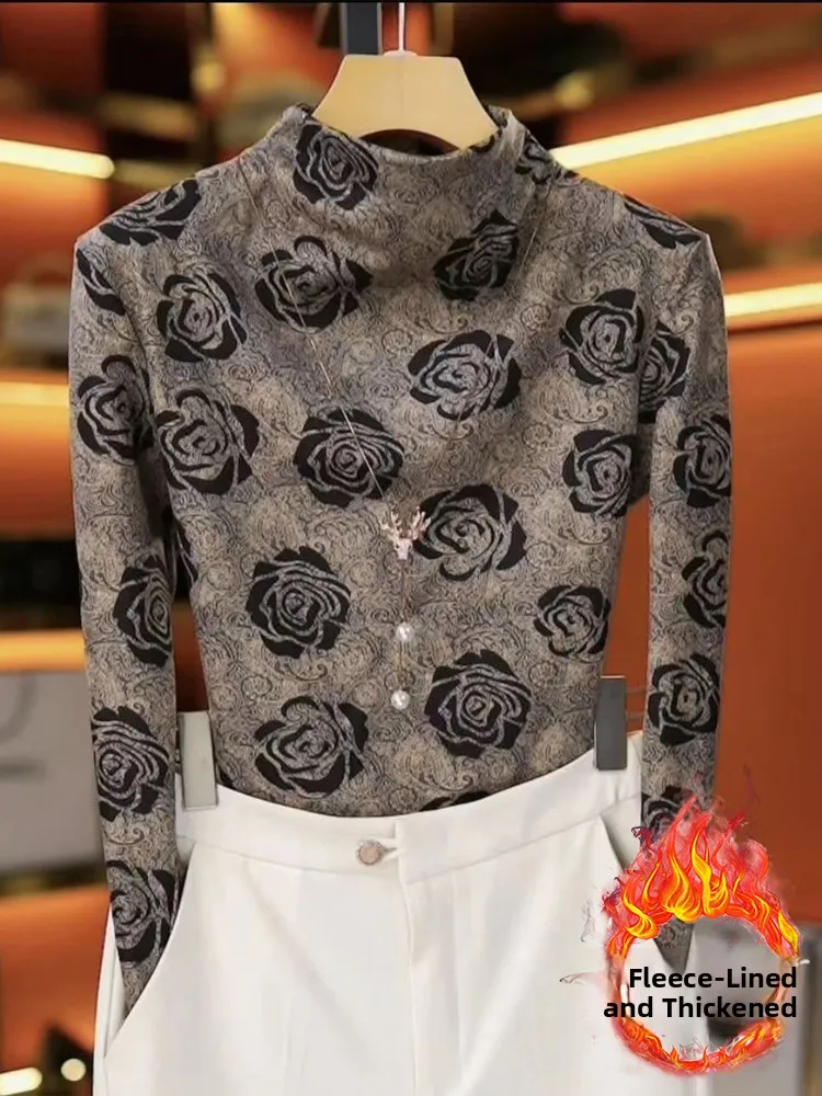 

Double-Sided Fce Long Sve Thermal Top f-High Collar Warm Inner Wear Korean Sle Commute Faion ly Women's T-S...