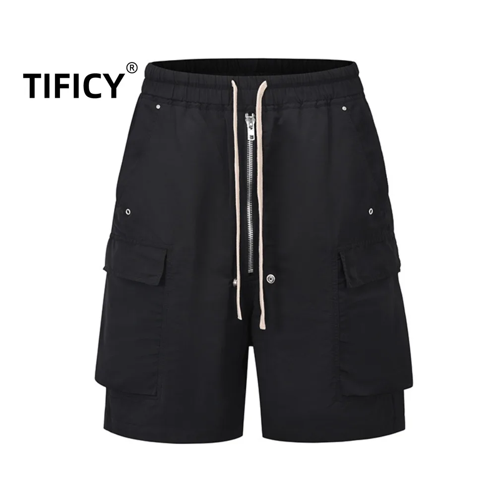 High Street Shorts Men's RO Style Cargo Multi Pocket Workwear Five Quarter Pants Nylon Material Loose Wide Leg Shorts