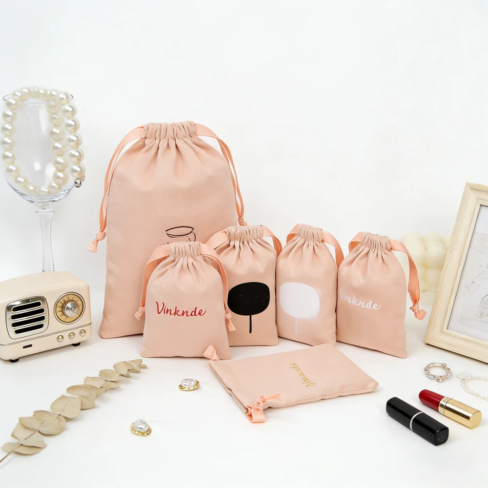 

100Pcs High Quality Velvet Bracelet Necklace Rings Dust Drawstring Pouch Custom Logo Luxury Flannel Jewelry Gift Packaging Bags