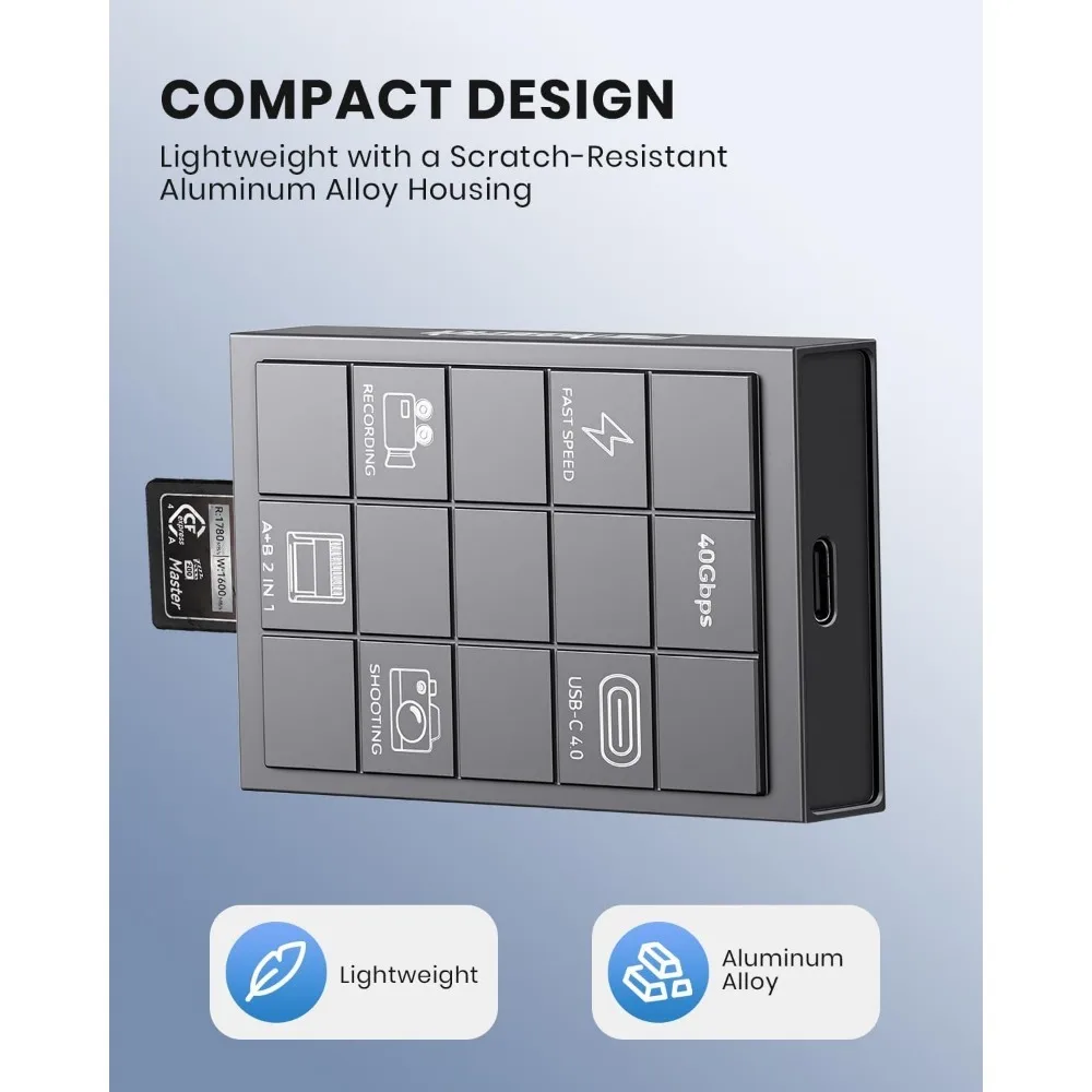Czytnik kart PERGEAR CFexpress 4.0 typu A i B, szybki czytnik kart pamięci CFexpress 2-w-1 z USB typu C 40 Gb/s, dwa gniazda — zdjęcie produktu 6