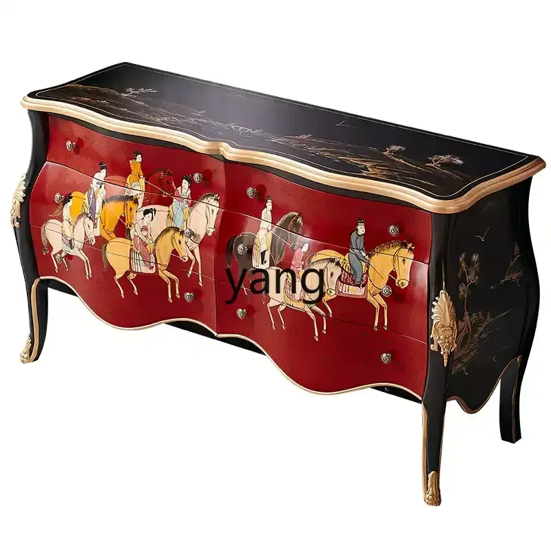 

Lmm villa entry solid wood China red retro Guochao new Chinese hand-painted entrance counter