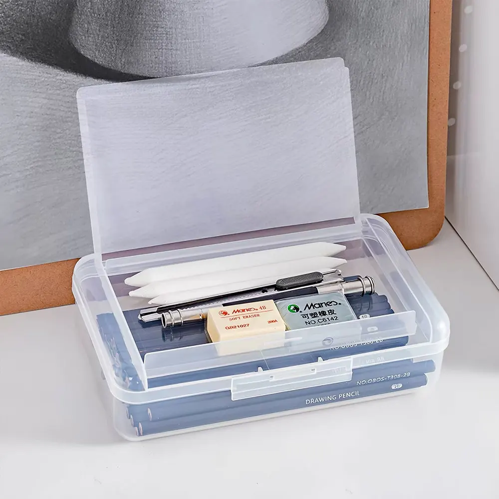 Clear Double Layer Pencil Box, Large Capacity Layered Stationery Organizer for Pens, Pencils, Markers, Pastels and Desk Supplies