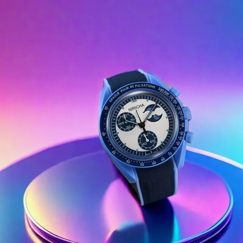 سواتش بلاك سنوبي ساعات ذات علامة تجارية فاخرة للرجال حافظة بلاستيكية فاخرة كرونوغراف ساعة قمر استكشاف كوكب AAA + ساعات