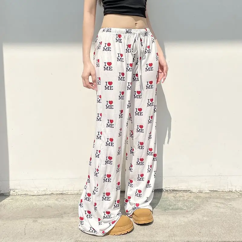 

Модные женские брюки в европейско-американском стиле BM с принтом «Любовное письмо», контрастные, свободные, повседневные, для дома