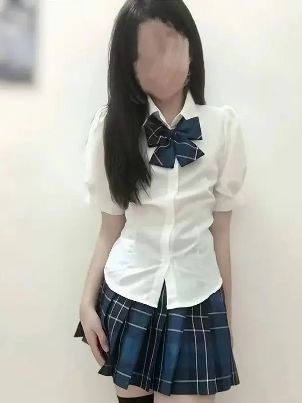 Women's School Uniform Set Sweet Spicy Shirt Short Sleeve Bubble Sleeve Waist Cinched Pure Desire Blouse Pleated Skirt